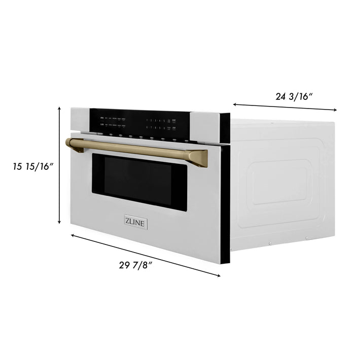 ZLINE Autograph Package - 48" Dual Fuel Range, Range Hood, Refrigerator, Microwave and Dishwasher in Stainless Steel with Bronze Accents