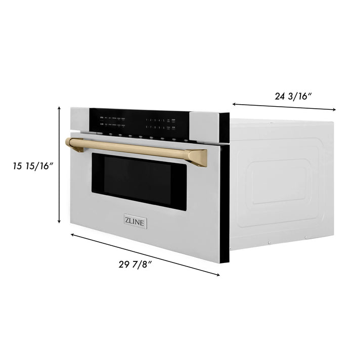 ZLINE 30" Autograph Edition Built-In Microwave Drawer In Stainless Steel With Gold Accents, MWDZ-30-G