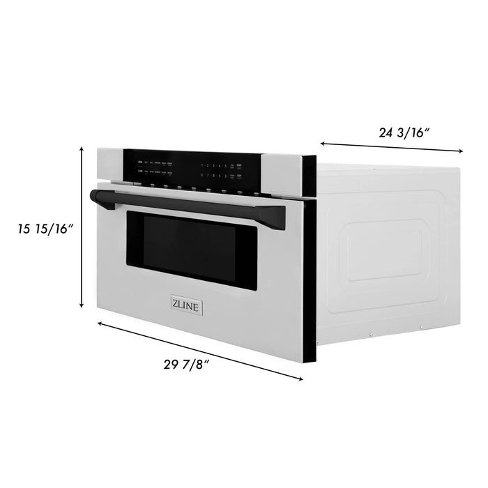 ZLINE 30" Autograph Edition Built-In Microwave Drawer In Stainless Steel with Matte Black Accents, MWDZ-30-MB