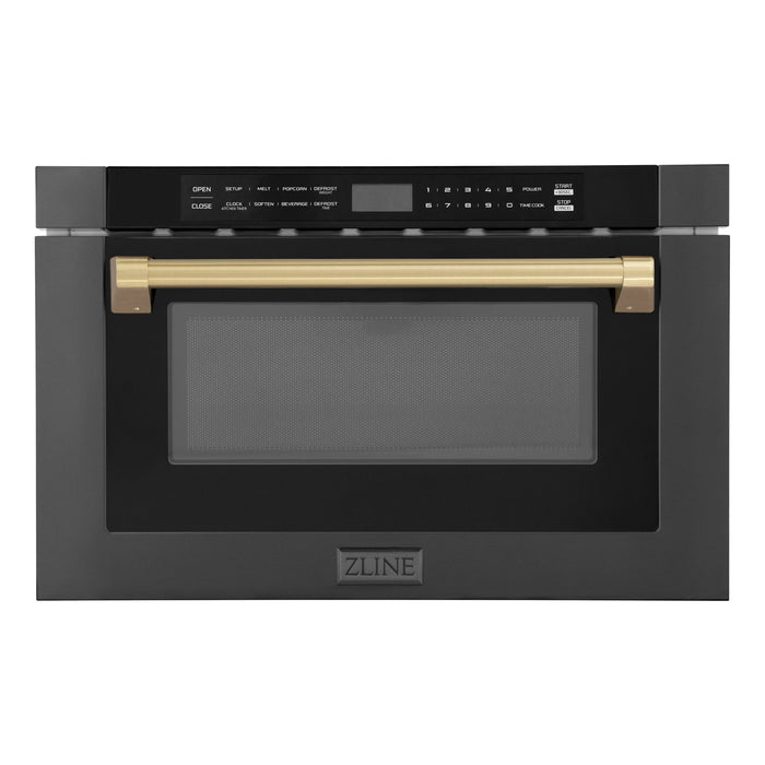 ZLINE 24" Autograph Edition Built-in Microwave Drawer in Black Stainless Steel with Champagne Bronze Accents, MWDZ-1-BS-H-CB