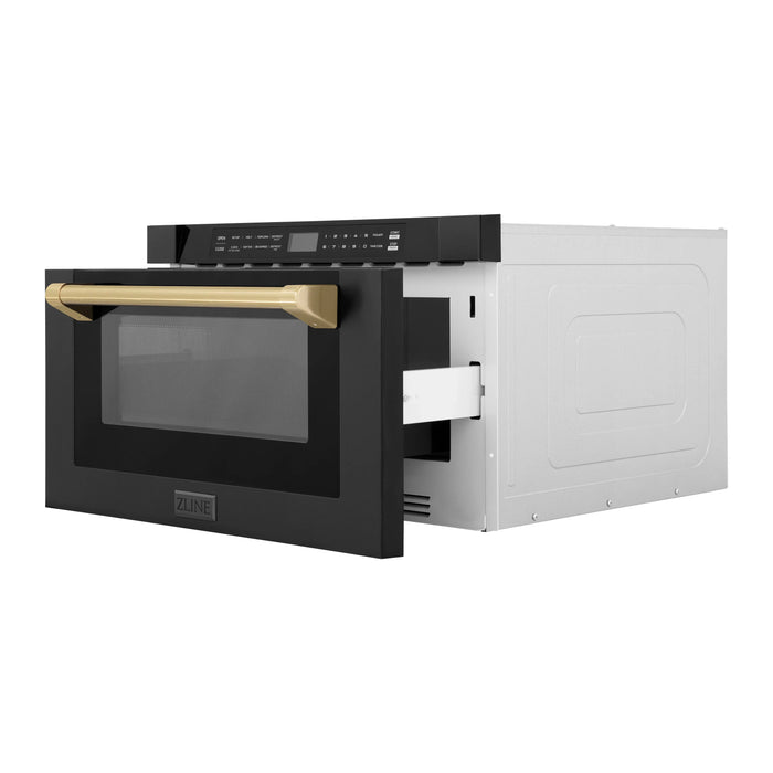 ZLINE 24" Autograph Edition Built-in Microwave Drawer in Black Stainless Steel with Champagne Bronze Accents, MWDZ-1-BS-H-CB