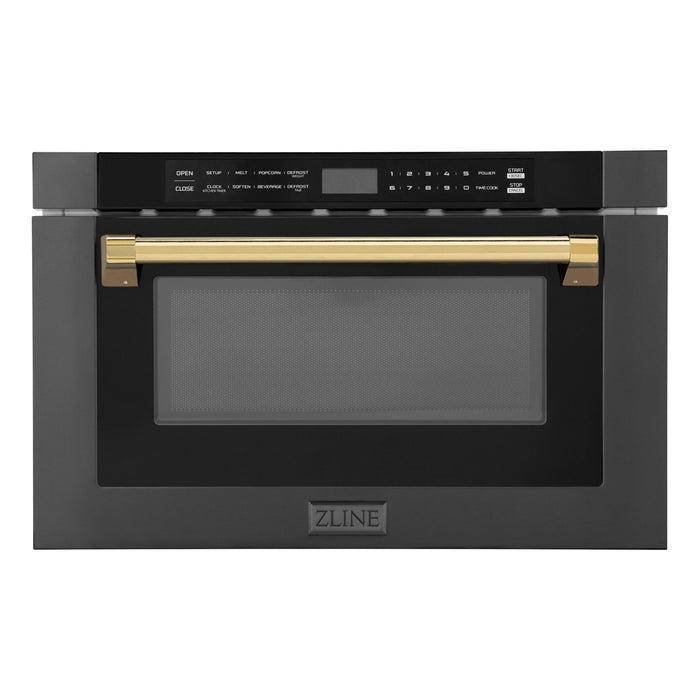 ZLINE 24" Autograph Edition Built-in Microwave Drawer in Black Stainless Steel with Gold Accents, MWDZ-1-BS-H-G