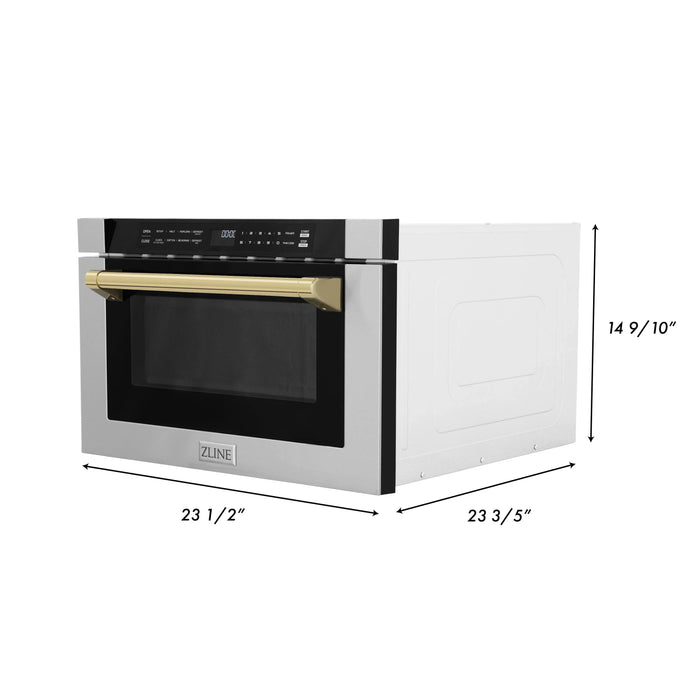 ZLINE 24" Autograph Edition Built-in Microwave Drawer in Stainless Steel with Traditional Gold Handle, MWDZ-1-H-G
