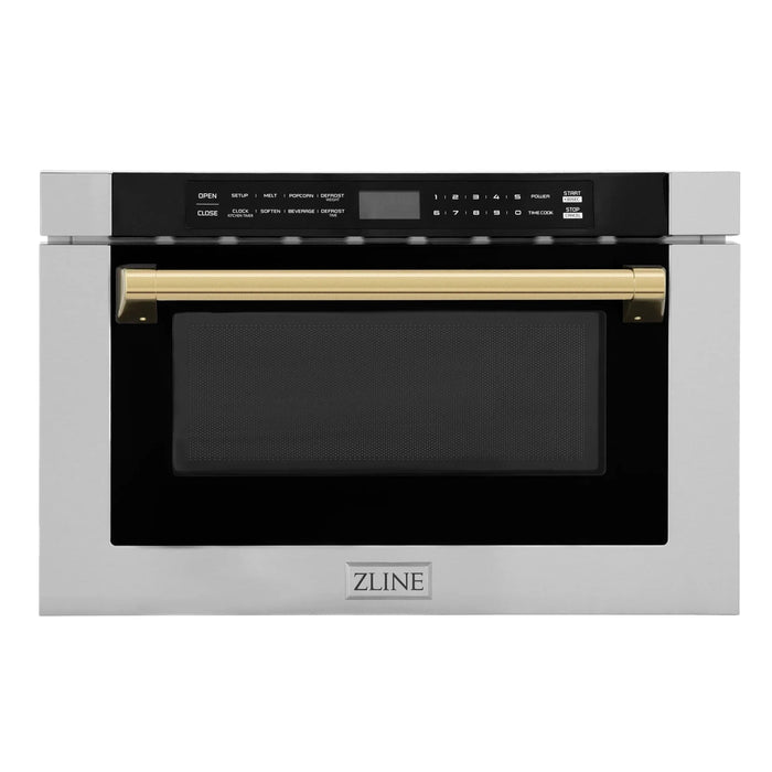 ZLINE 24" Autograph Edition Built-in Microwave Drawer in Stainless Steel with Traditional Gold Handle, MWDZ-1-H-G