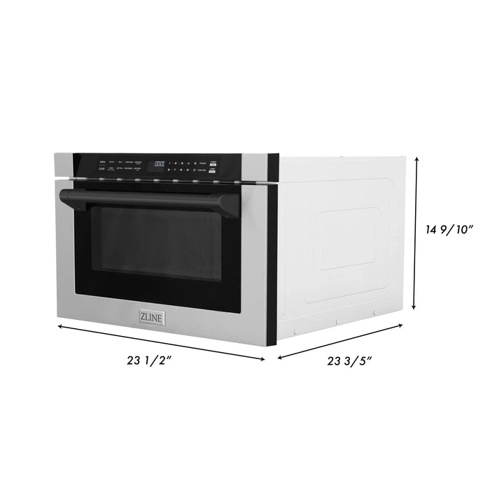 ZLINE 24" Autograph Edition Built-in Microwave Drawer in Stainless Steel with Traditional Matte Black Handle, MWDZ-1-H-MB