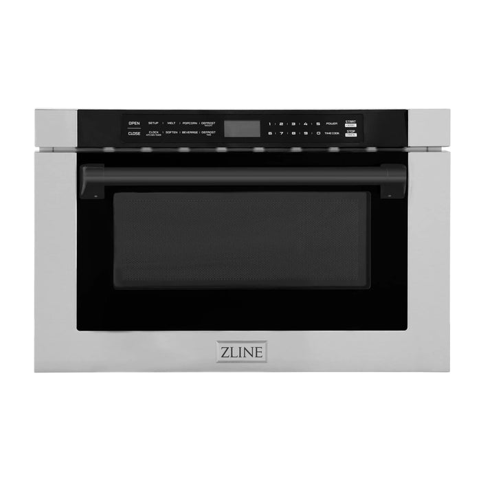 ZLINE 24" Autograph Edition Built-in Microwave Drawer in Stainless Steel with Traditional Matte Black Handle, MWDZ-1-H-MB