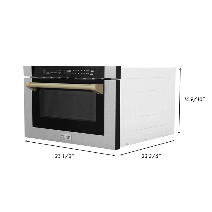 ZLINE 24" Autograph Edition Microwave Drawer in DuraSnow® Stainless Steel with Champaign Bronze Accents, MWDZ-1-SS-H-CB