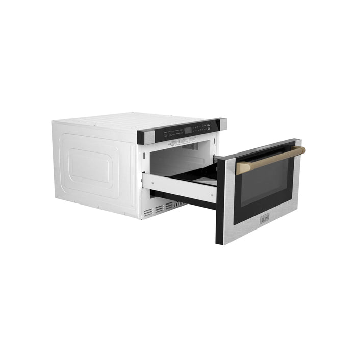 ZLINE 24" Autograph Edition Microwave Drawer in DuraSnow® Stainless Steel with Champaign Bronze Accents, MWDZ-1-SS-H-CB