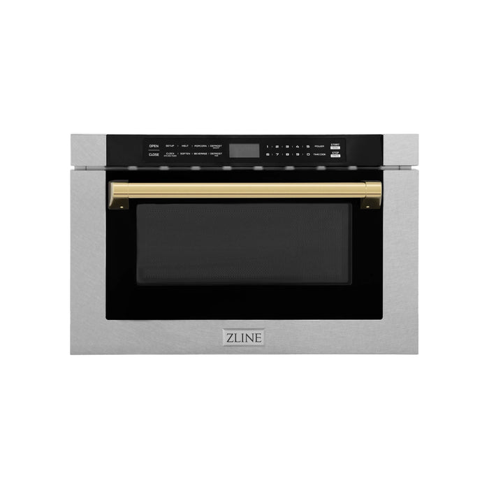 ZLINE 24" Built-in Microwave Drawer in Fingerprint Resistant Stainless Steel and Gold Accents, MWDZ-1-SS-H-G