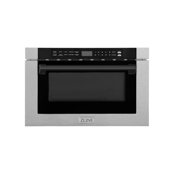 ZLINE 24" Autograph Edition Microwave Drawer in DuraSnow® Stainless with Matte Black Accents, MWDZ-1-SS-H-MB