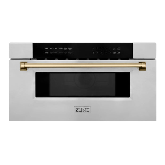 ZLINE 30" Autograph Edition Built-In Microwave Drawer In Stainless Steel With Champagne Bronze Accents, MWDZ-30-CB