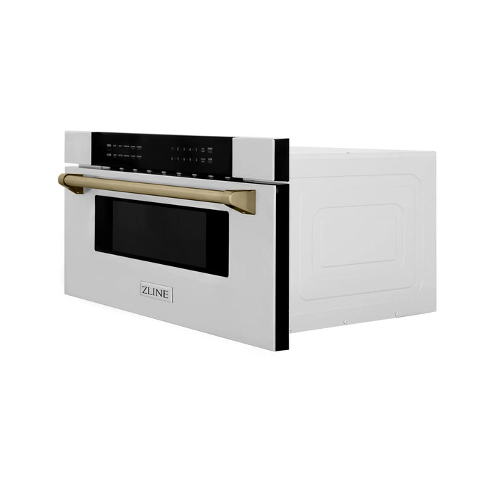 ZLINE 30" Autograph Edition Built-In Microwave Drawer In Stainless Steel With Champagne Bronze Accents, MWDZ-30-CB