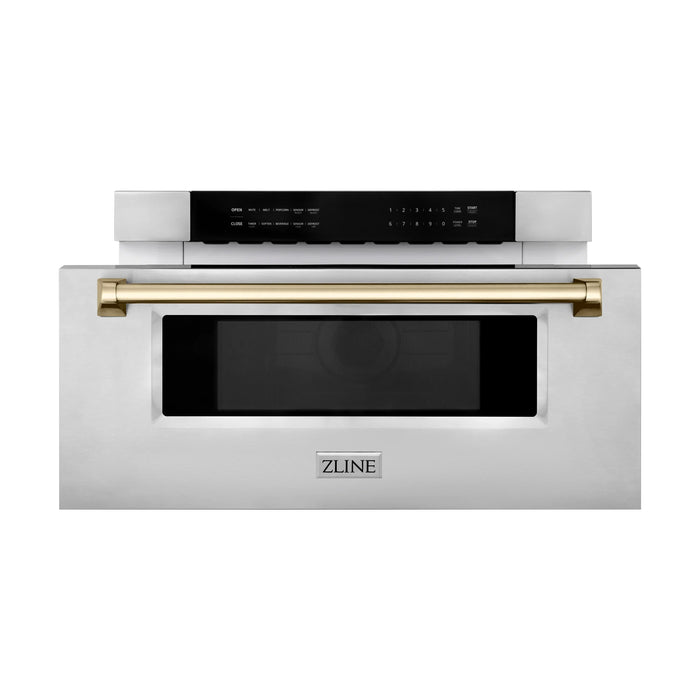 ZLINE 30" Autograph Edition Built-In Microwave Drawer In Stainless Steel With Gold Accents, MWDZ-30-G