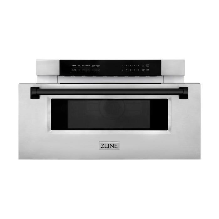 ZLINE 30" Autograph Edition Built-In Microwave Drawer In Stainless Steel with Matte Black Accents, MWDZ-30-MB