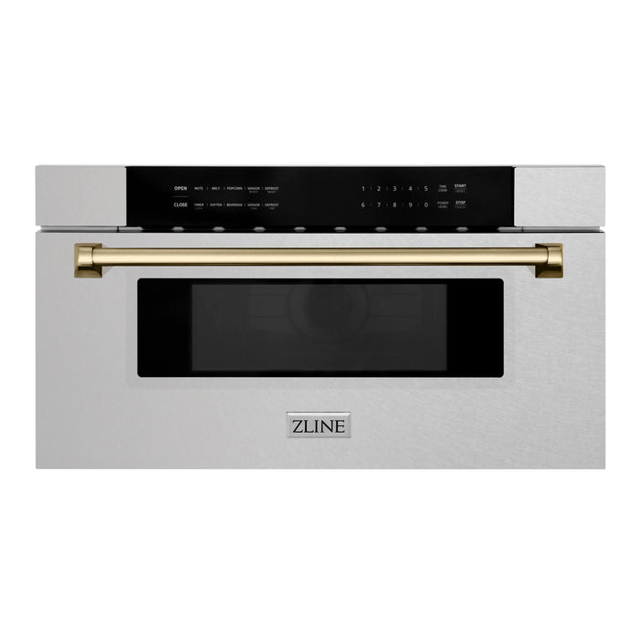 ZLINE 30" Autograph Edition Built-In Microwave Drawer In DuraSnow® Stainless Steel With Champagne Bronze Accents, MWDZ-30-SS-CB