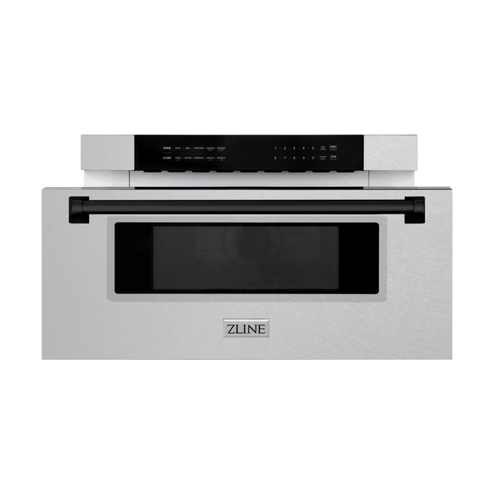 ZLINE 30" Autograph Edition Built-In Microwave Drawer In DuraSnow® Stainless Steel with Matte Black Accents, MWDZ-30-SS-MB