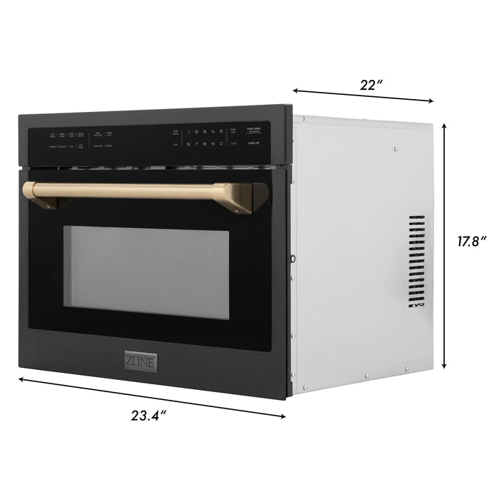 ZLINE 24" Autograph Edition Built-in Convection Microwave Oven in Black Stainless Steel with Champagne Bronze Accents, MWOZ-24-BS-CB