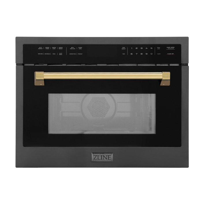 ZLINE 24" Autograph Edition Built-in Convection Microwave Oven in Black Stainless Steel with Gold Accents, MWOZ-24-BS-G
