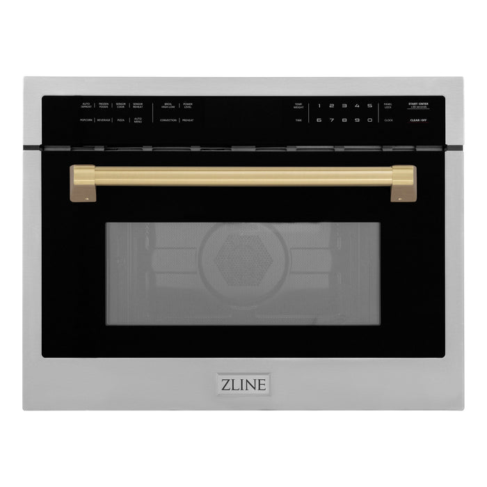 ZLINE 24" Autograph Edition Built-in Convection Microwave Oven in DuraSnow® Stainless Steel with Champagne Bronze Handle, MWOZ-24-SS-CB