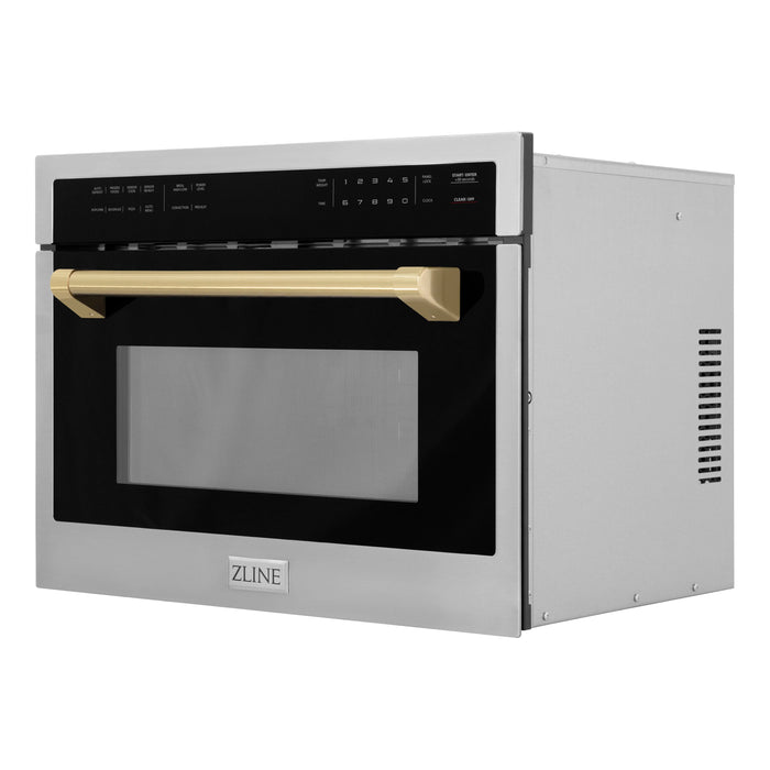 ZLINE 24" Autograph Edition Built-in Convection Microwave Oven in Stainless Steel with Champagne Bronze Accents, MWOZ-24-CB