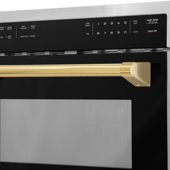 ZLINE 24" Autograph Edition Built-in Convection Microwave Oven in Stainless Steel with Gold Accents, MWOZ-24-G