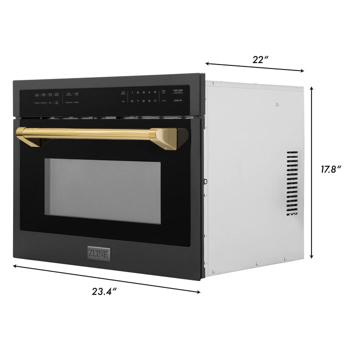 ZLINE 24" Autograph Edition Built-in Convection Microwave Oven in Black Stainless Steel with Gold Accents, MWOZ-24-BS-G
