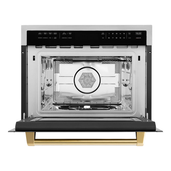 ZLINE 24" Autograph Edition Built-in Convection Microwave Oven in DuraSnow® Stainless Steel with Gold Accents, MWOZ-24-SS-G