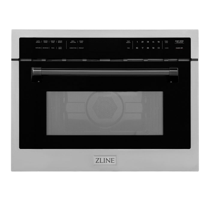 ZLINE 24" Autograph Edition Built-in Convection Microwave Oven in DuraSnow® Stainless Steel with Black Accents, MWOZ-24-SS-MB