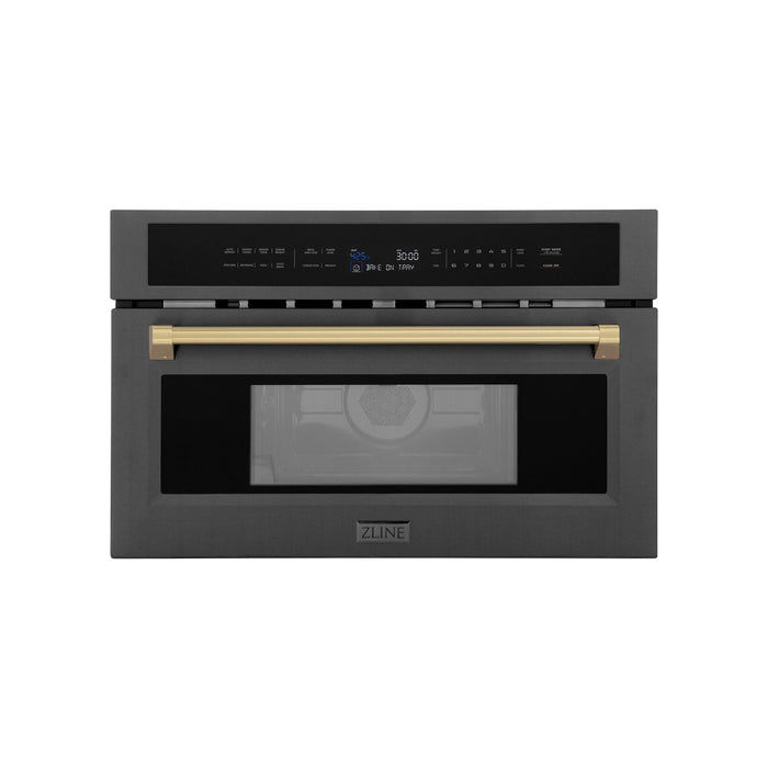 ZLINE 30" Autograph Edition Built-in Convection Microwave Oven in Black Stainless Steel with Champagne Bronze Accents, MWOZ-30-BS-CB