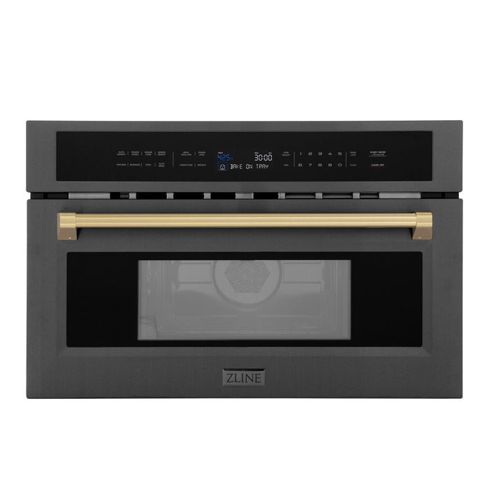 ZLINE 30" Autograph Edition Built-in Convection Microwave Oven in Black Stainless Steel with Champagne Bronze Accents, MWOZ-30-BS-CB