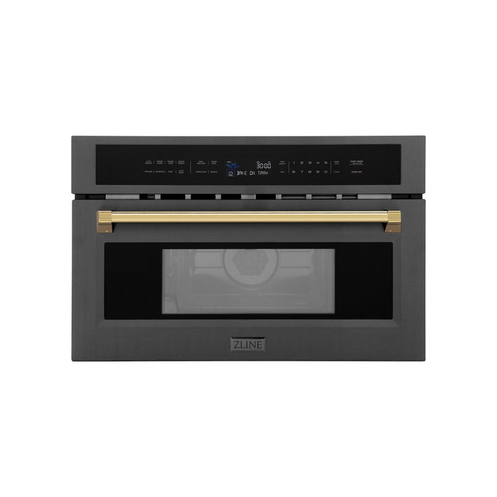 ZLINE 30" Autograph Edition Built-in Convection Microwave Oven in Black Stainless Steel with Gold Accents, MWOZ-30-BS-G
