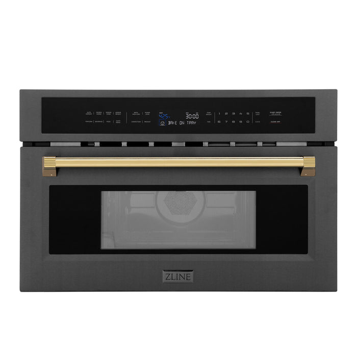 ZLINE 30" Autograph Edition Built-in Convection Microwave Oven in Black Stainless Steel with Gold Accents, MWOZ-30-BS-G