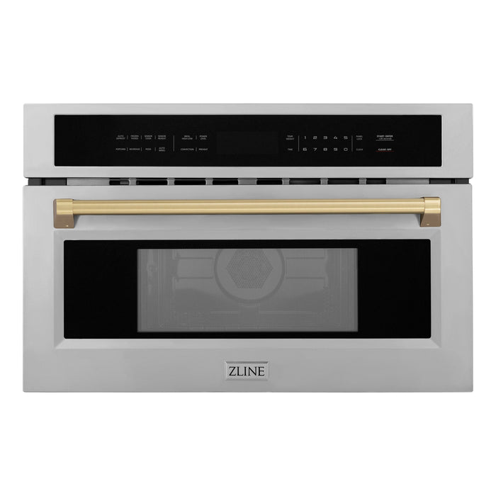 ZLINE 30" Autograph Edition Built-in Convection Microwave Oven in Stainless Steel with Champagne Bronze Accents, MWOZ-30-CB