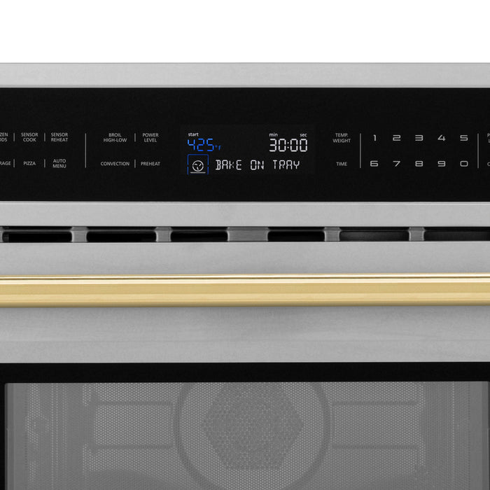 ZLINE 30" Autograph Edition Built-in Convection Microwave Oven in Stainless Steel with Gold Accents, MWOZ-30-G