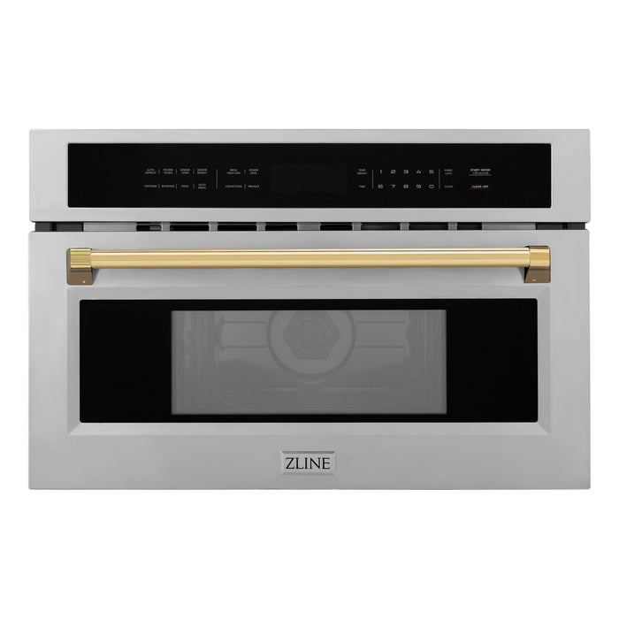 ZLINE 30" Autograph Edition Built-in Convection Microwave Oven in Stainless Steel with Gold Accents, MWOZ-30-G