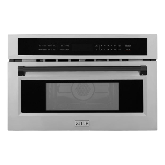 ZLINE 30" Autograph Edition Built-in Convection Microwave Oven in Stainless Steel with Matte Black Accents, MWOZ-30-MB