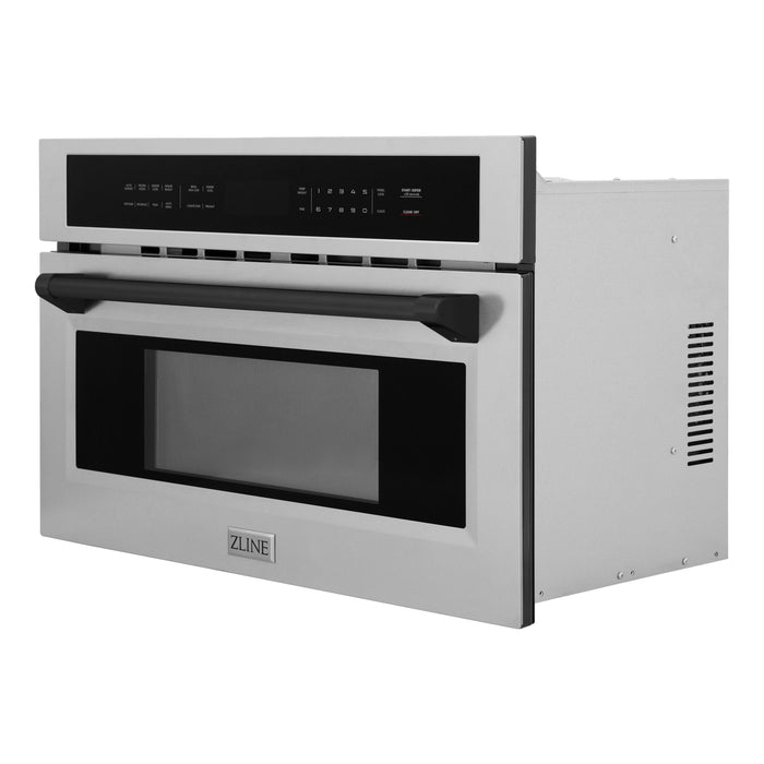 ZLINE 30" Autograph Edition Built-in Convection Microwave Oven in Stainless Steel with Matte Black Accents, MWOZ-30-MB