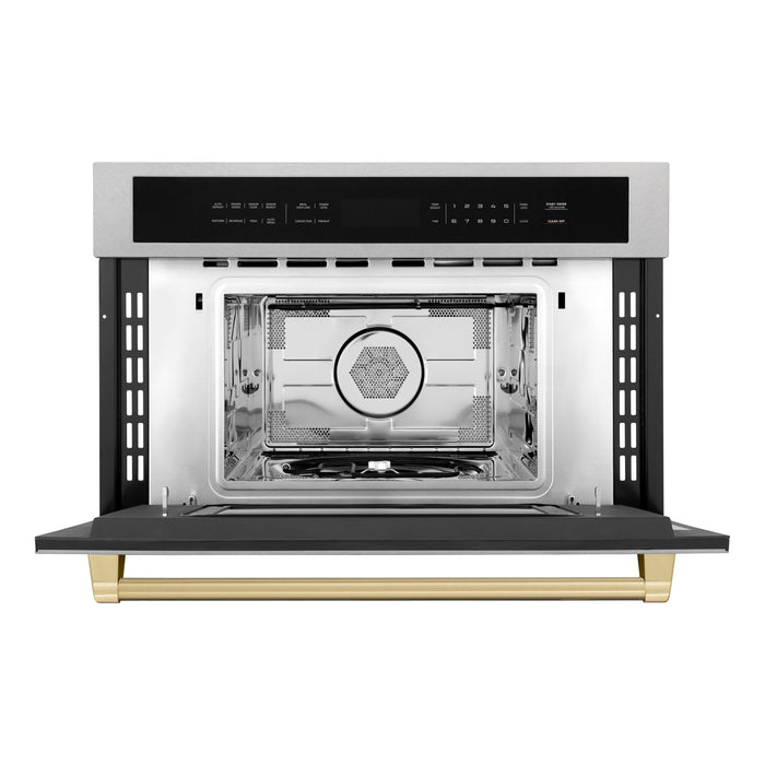 ZLINE 30" Autograph Edition Built-in Convection Microwave Oven in DuraSnow® Stainless Steel with Champagne Bronze Accents, MWOZ-30-SS-CB
