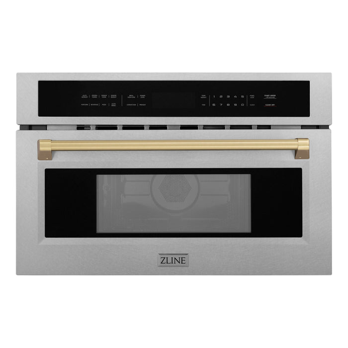 ZLINE 30" Autograph Edition Built-in Convection Microwave Oven in DuraSnow® Stainless Steel with Champagne Bronze Accents, MWOZ-30-SS-CB