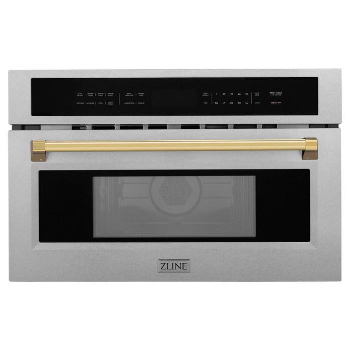 ZLINE 30" Autograph Edition Built-in Convection Microwave Oven in DuraSnow® Stainless Steel with Gold Accents, MWOZ-30-SS-G