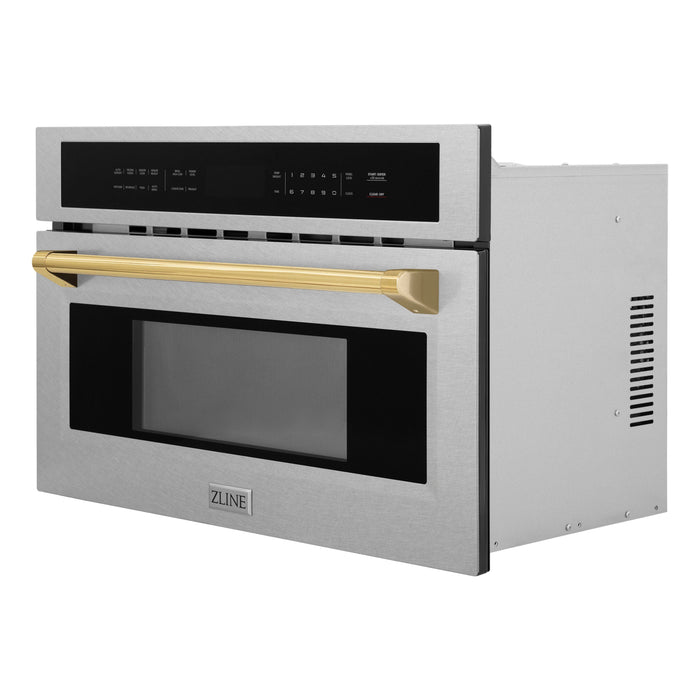 ZLINE 30" Autograph Edition Built-in Convection Microwave Oven in DuraSnow® Stainless Steel with Gold Accents, MWOZ-30-SS-G