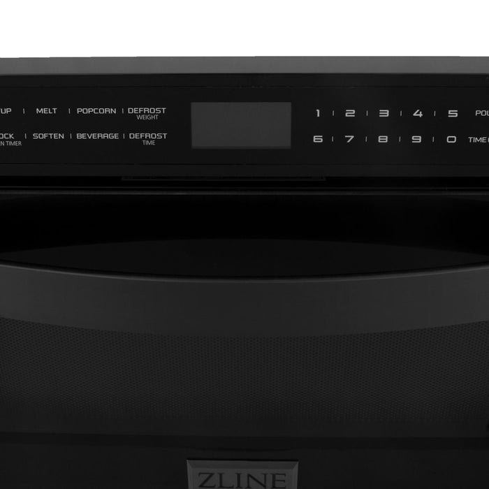 ZLINE Package - 36" Dual Fuel Range, Range Hood, Microwave, Dishwasher in Black Stainless