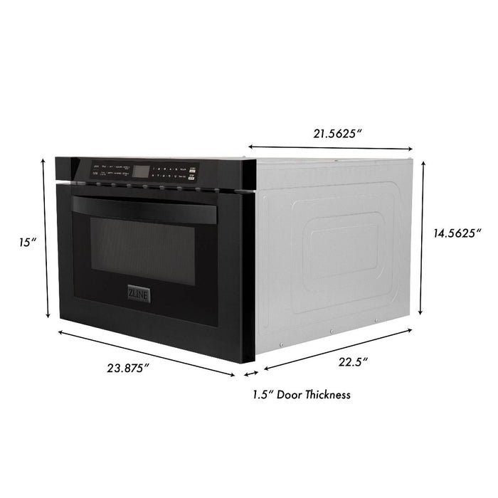 ZLINE Package - 36" Dual Fuel Range, Range Hood, Microwave, Dishwasher in Black Stainless