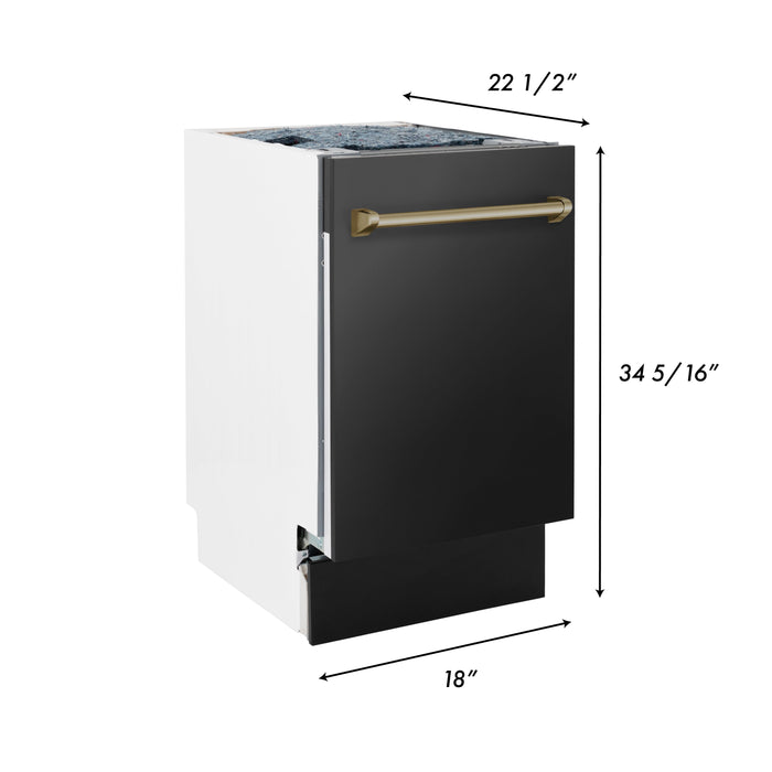 ZLINE 18" Autograph Edition Tallac Dishwasher in Black Stainless Steel with Champagne Bronze Handle, DWVZ-BS-18-CB