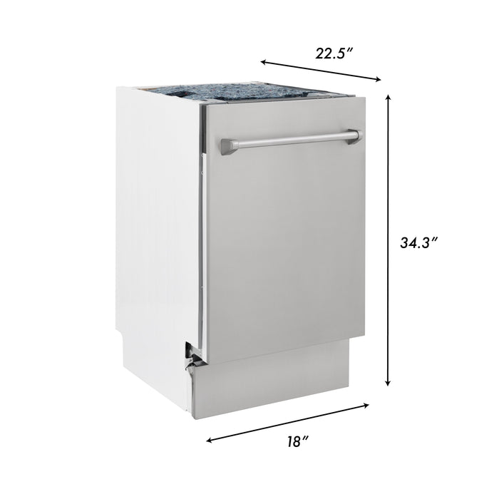 ZLINE 18" Top Control Tall Dishwasher in Stainless Steel with 3rd Rack, DWV-304-18