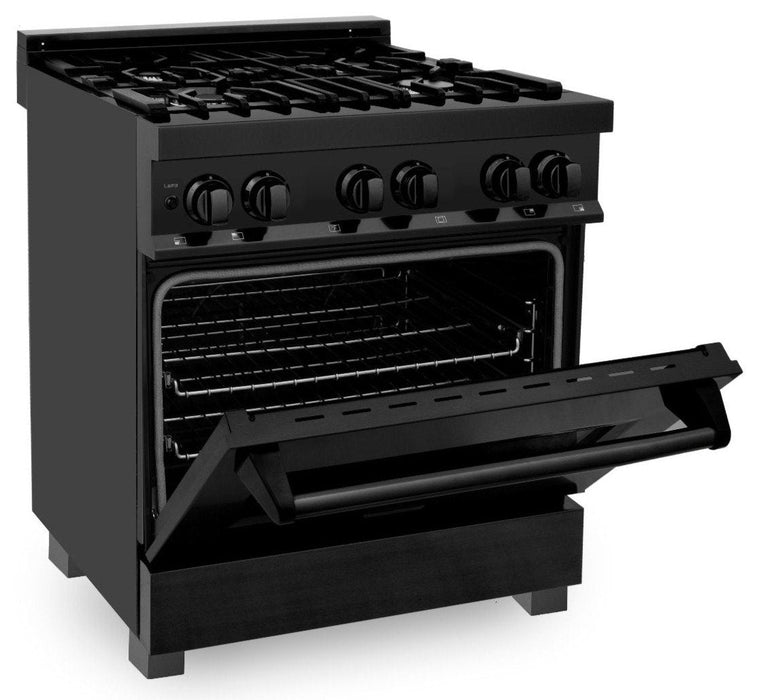 ZLINE Appliance Package - 30 in. Dual Fuel Range, Range Hood, Microwave & Dishwasher in Black Stainless Steel, 4KP-RABRH30-MWDW