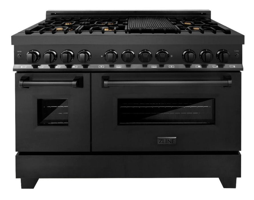 ZLINE 48" Dual Fuel Range in Black Stainless with Brass Burners, RAB-BR-48