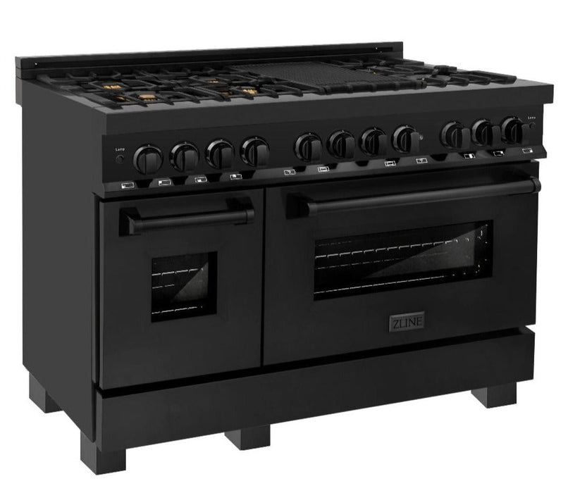 ZLINE 48" Dual Fuel Range in Black Stainless with Brass Burners, RAB-BR-48