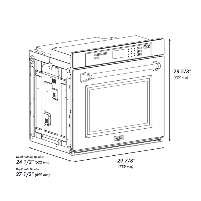 ZLINE 30" Single Wall Oven with True Convection in Black Stainless Steel, AWS-BS-30