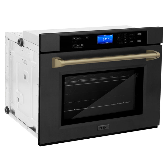 ZLINE 30" Autograph Edition Single Wall Oven in Black Stainless Steel and Champagne Bronze Accents, AWSZ-30-BS-CB